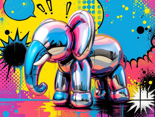 Tableau pop art street art représentant un éléphant iconique coloré
