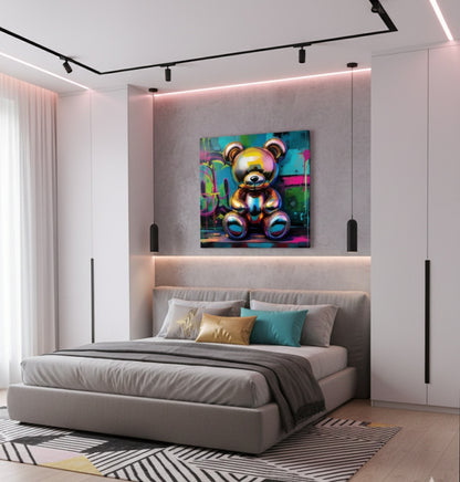 Tableau pop art street art – Ours iconique chromé