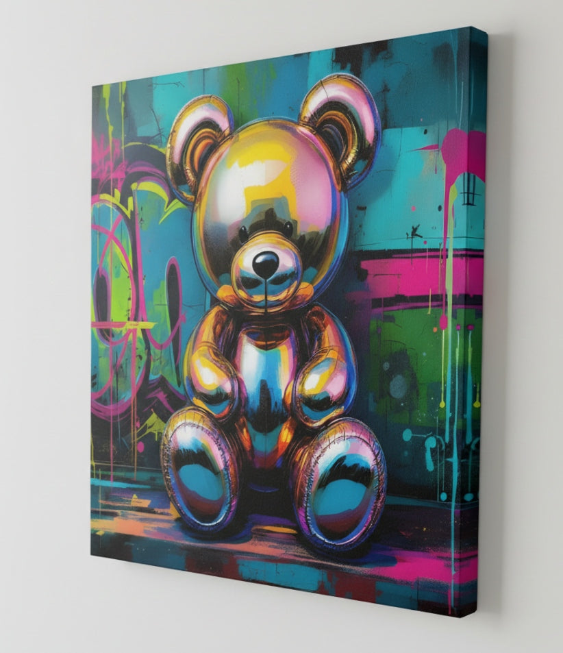 Tableau pop art street art – Ours iconique chromé