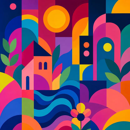 Tableau pop design coloré aux formes géométriques contemporaines
