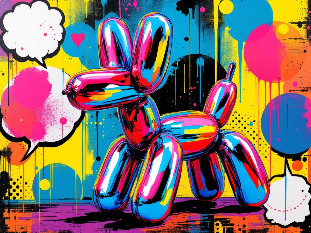 tableau pop art ballon dog dans un style pop art coloré