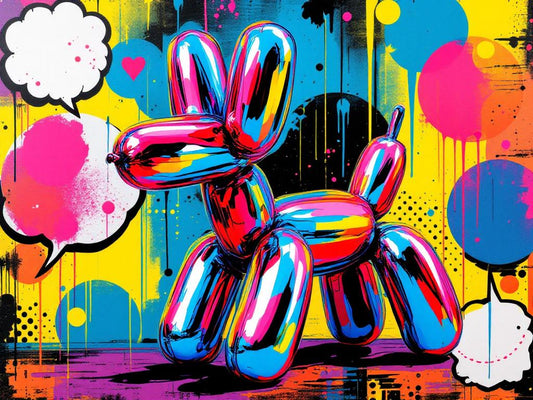 tableau pop art ballon dog dans un style pop art coloré
