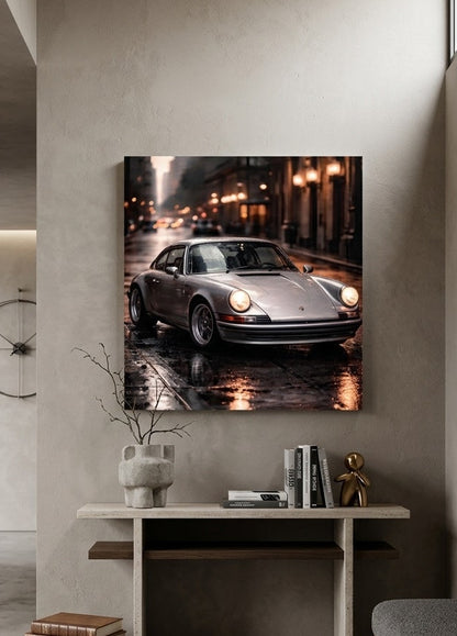 Tableau Porsche 911 Carrera installé dans un bureau ou un garage contemporain
