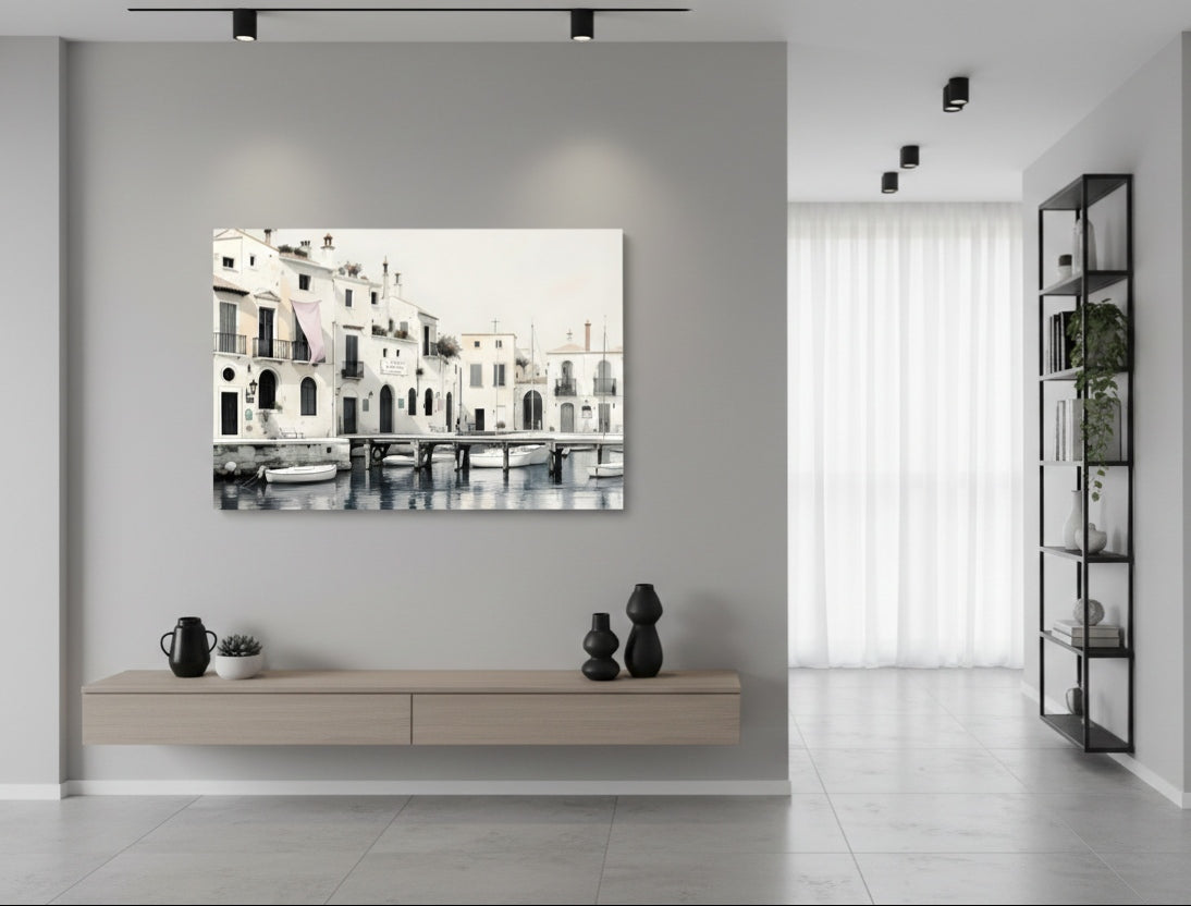 Détail du rendu artistique et des textures architecturales du tableau
