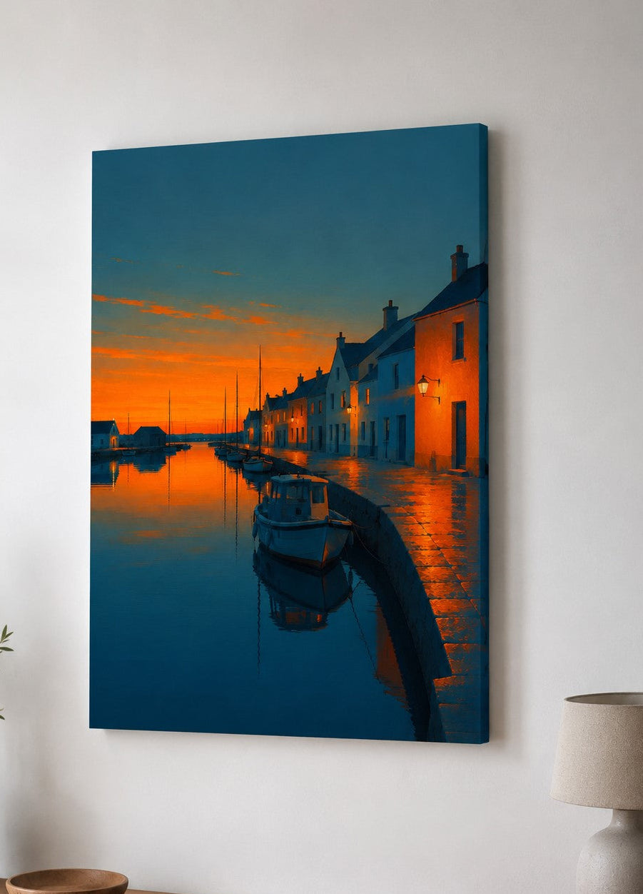 Tableau village côtier contemporain au bord de la mer
