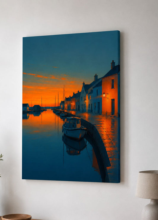 Tableau village côtier contemporain au bord de la mer
