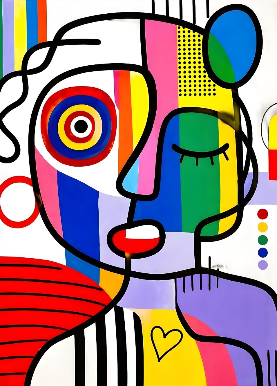 Tableau portrait abstrait coloré style pop art géométrique contemporain
