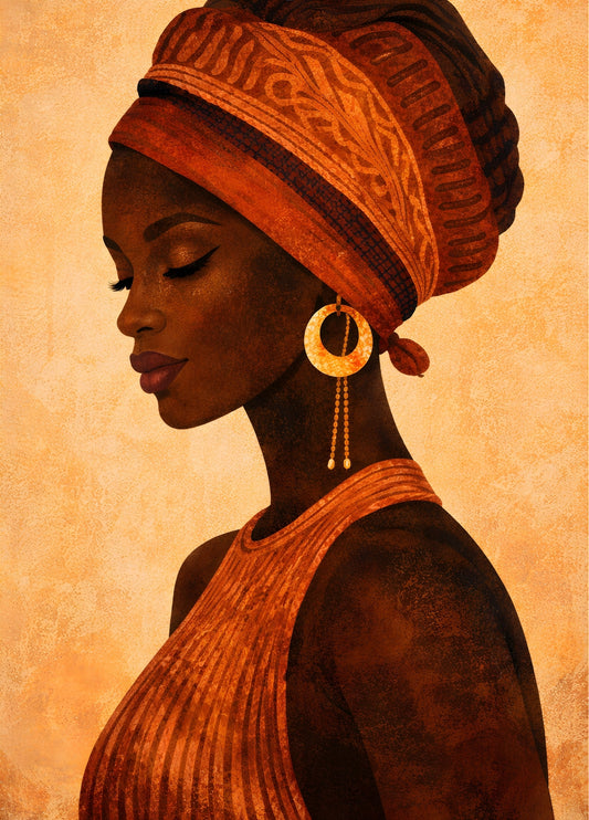 Tableau portrait afro bohème terracotta vue de face
