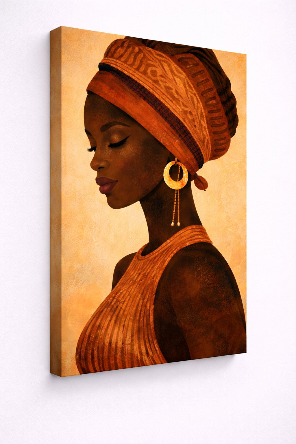 Tableau portrait afro bohème terracotta sur toile vue de profil

