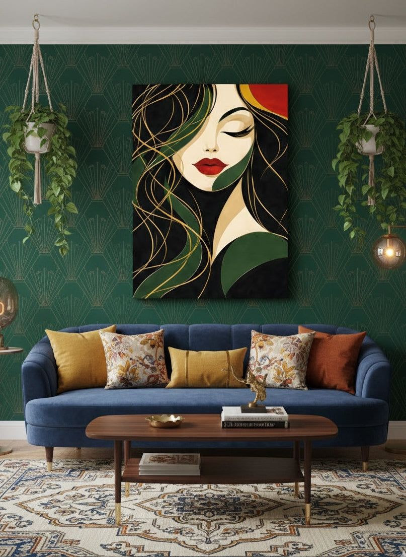 Tableau portrait art déco en décoration murale intérieure
