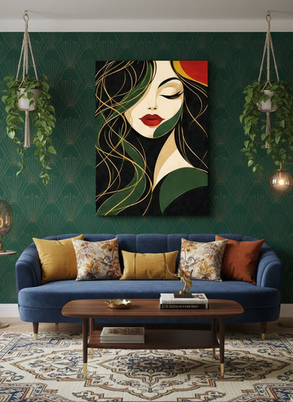 Tableau portrait art déco en décoration murale intérieure
