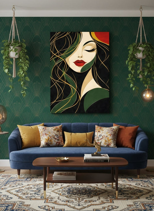 Tableau portrait art déco en décoration murale intérieure
