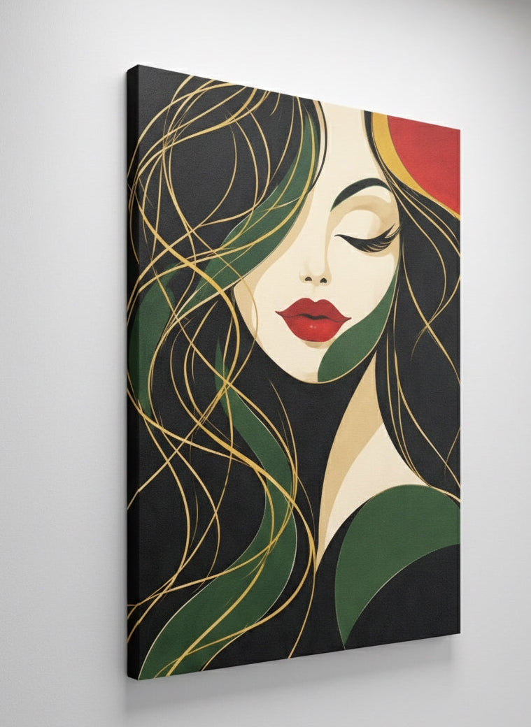 Tableau portrait art déco sur toile vue de profil
