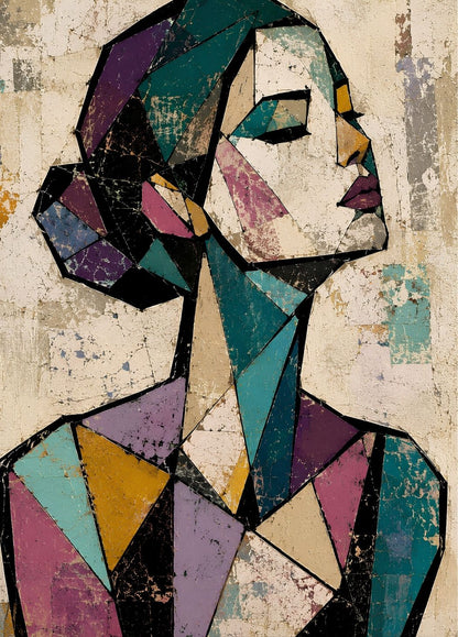 Portrait femme abstrait géométrique contemporain
