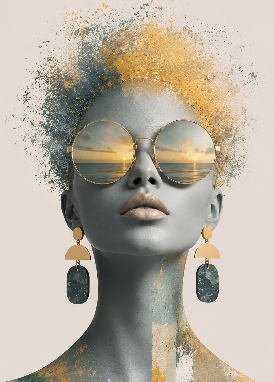 Tableau portrait femme moderne avec lunettes miroir
