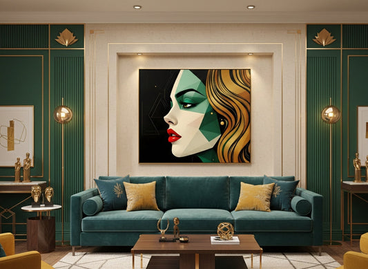 Tableau portrait géométrique en décoration murale intérieure
