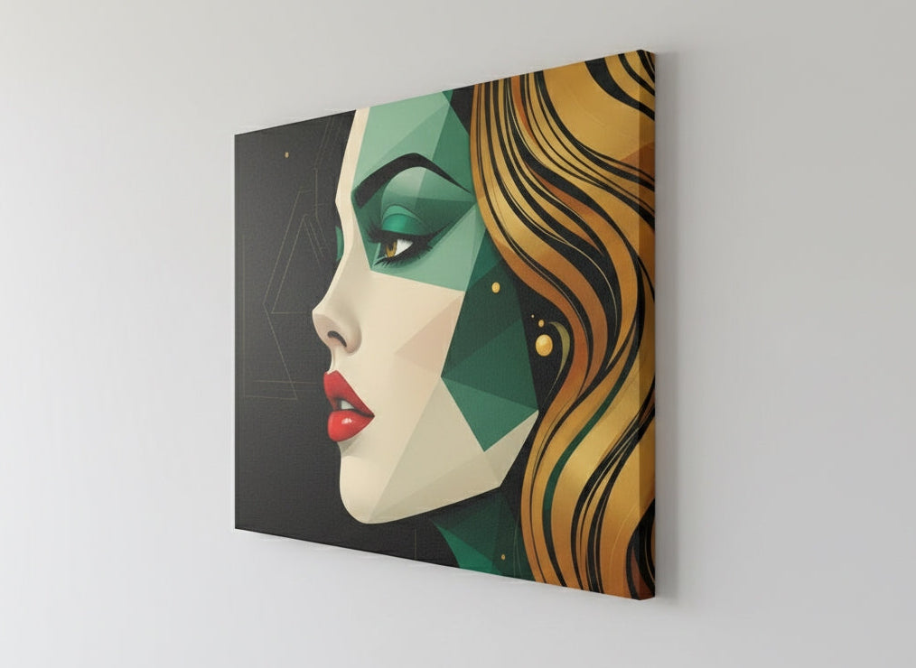 Tableau portrait géométrique sur toile vue de profil
