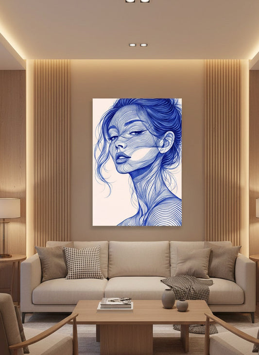 Œuvre murale portrait contemporain lignes fluides ambiance chic et artistique
