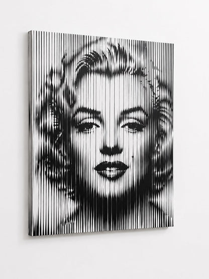 Tableau portrait glamour Marilyn Monroe revisité dans un style minimaliste noir et blanc élégant
