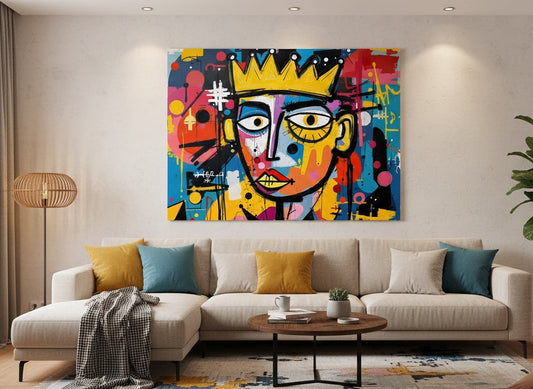 Tableau portrait street art esprit Basquiat en décoration murale intérieure
