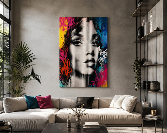 Tableau portrait urbain femme design pour décoration murale moderne et tendance
