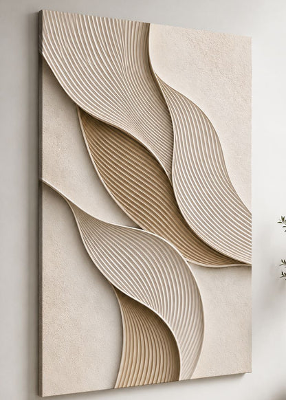 Tableau mural relief beige minimaliste dans décoration intérieure contemporaine