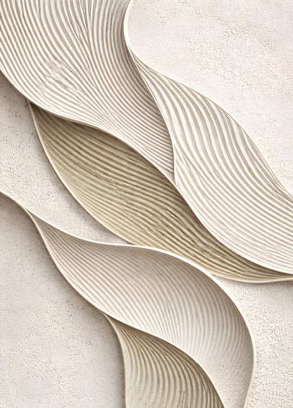 Tableau relief minimaliste beige avec formes ondulées et texture sculptée contemporaine
