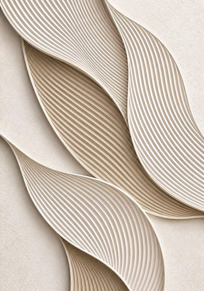 Tableau relief minimaliste beige avec formes ondulées et texture sculptée contemporaine