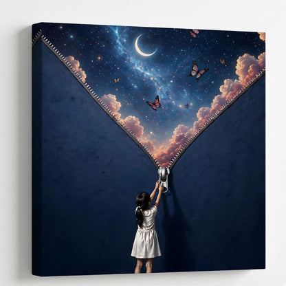 Tableau contemporain inspiré du rêve, des étoiles et de l'imaginaire

