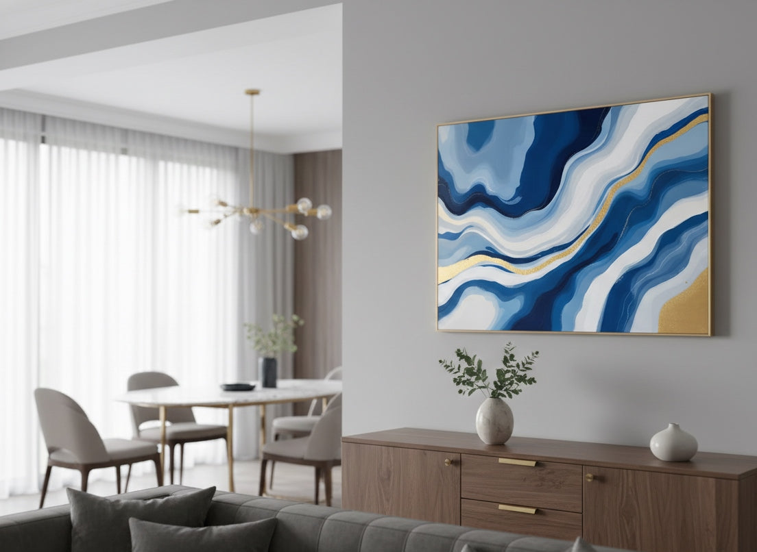 tableaux modernes pour salon déco murale abstraite bleue
