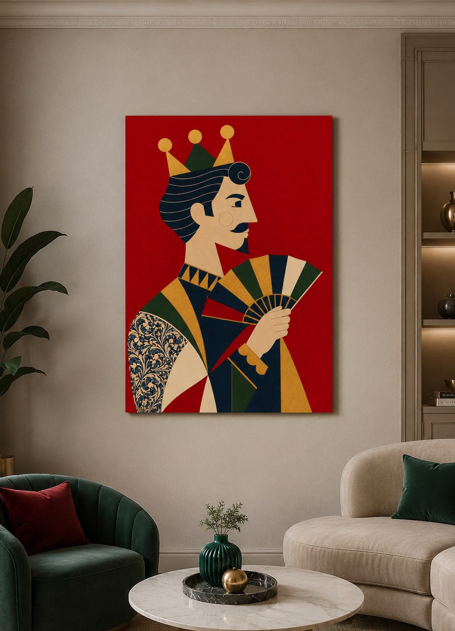 Tableau roi de carte moderne dans un salon chic avec décoration murale contemporaine élégante
