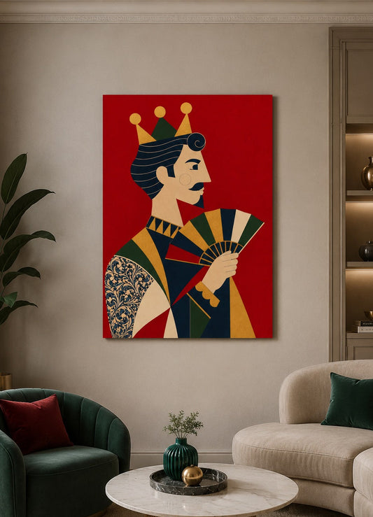 Tableau roi de carte moderne dans un salon chic avec décoration murale contemporaine élégante
