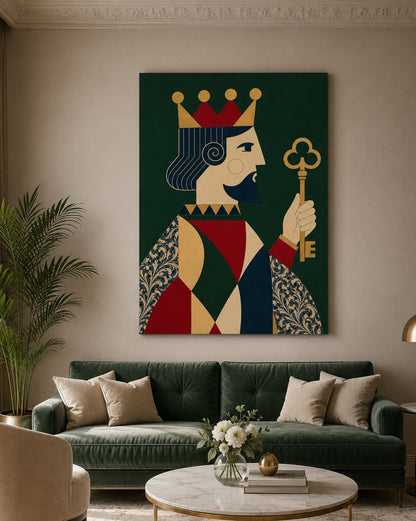 Tableau roi de carte moderne dans un salon chic avec décoration murale élégante et ambiance art déco contemporaine
