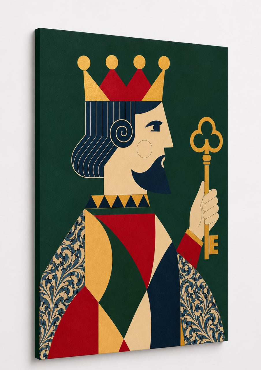 Tableau roi de carte imprimé sur toile avec vue de profil et composition graphique contemporaine
