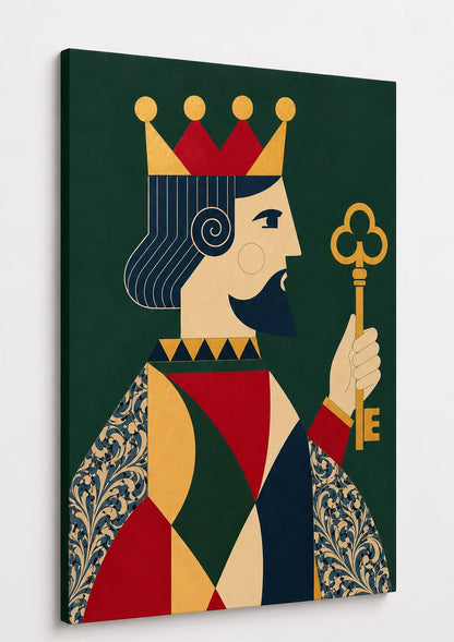 Tableau roi de carte imprimé sur toile avec vue de profil et composition graphique contemporaine
