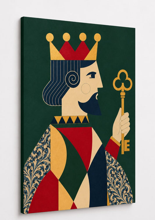 Tableau roi de carte imprimé sur toile avec vue de profil et composition graphique contemporaine
