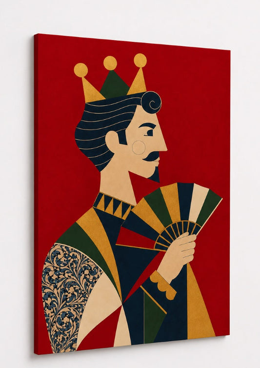 Tableau roi de carte imprimé sur toile avec vue de profil et détails graphiques modernes
