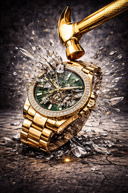 Tableau Rolex brisée vue de face art contemporain
