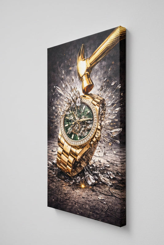 Tableau Rolex brisée impression sur toile vue de profil
