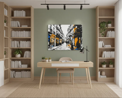 Tableau rue parisienne iconique en décoration intérieure
