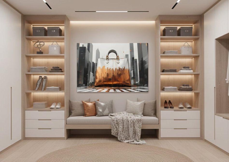 Tableau sac iconique en situation dans un intérieur contemporain