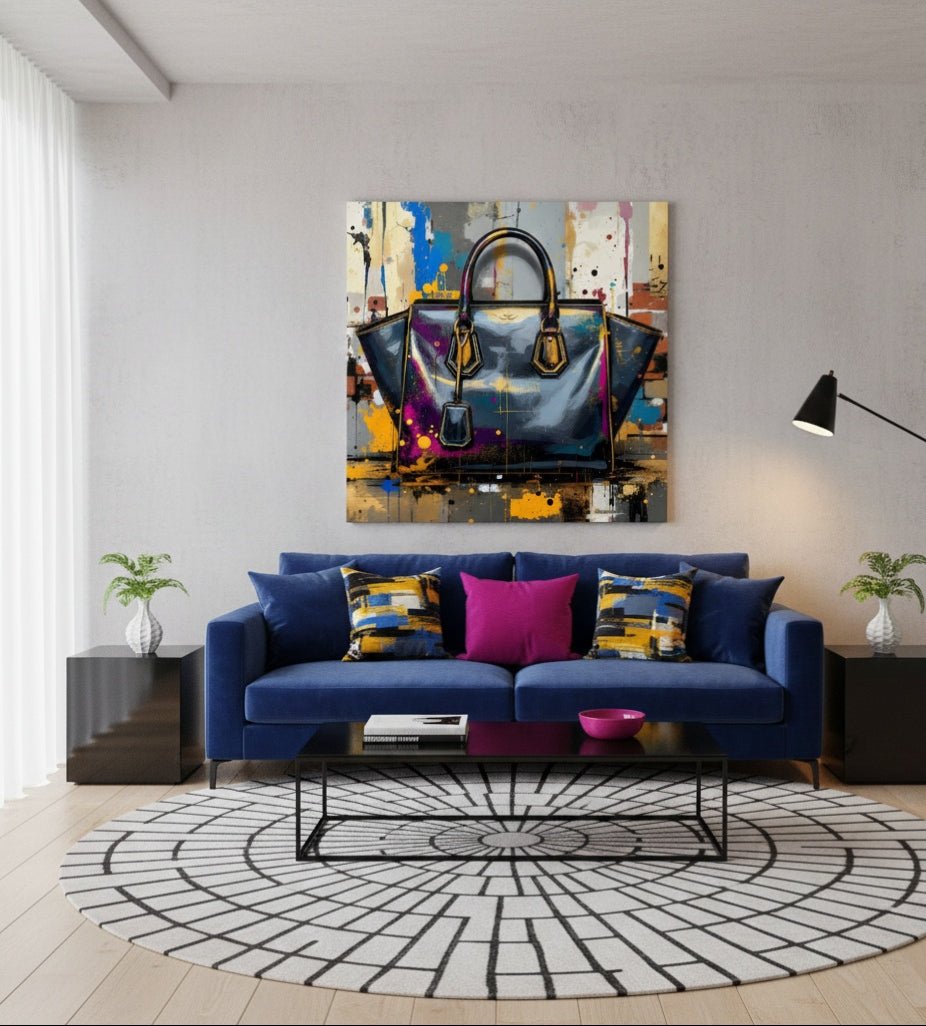 Tableau sac de luxe street art graffiti coloré