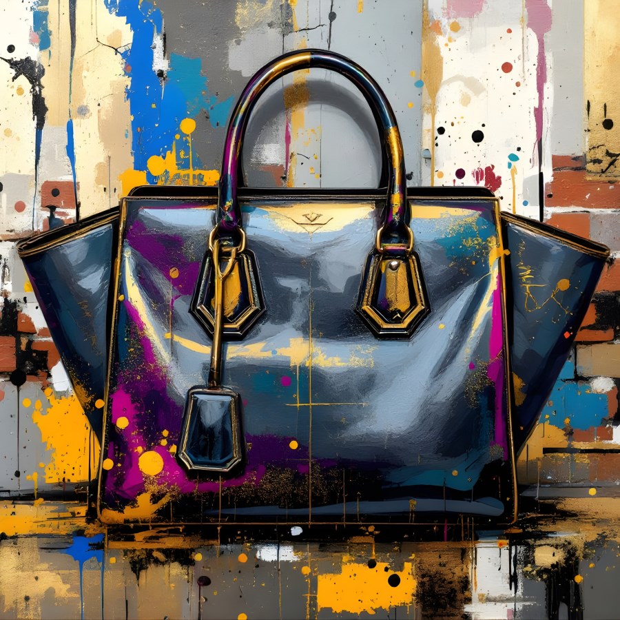 Tableau sac de luxe street art en situation intérieure
