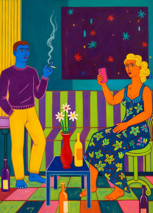 Tableau moderne scène intérieure colorée
