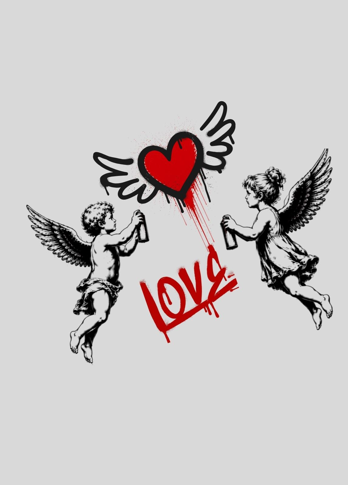 Tableau street art Love avec anges et cœur ailé

