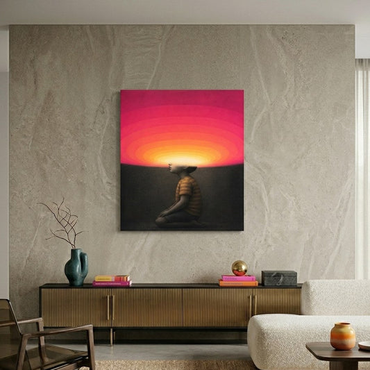 Tableau art surréaliste moderne enfant silhouette lumière énergie visuelle forte décoration murale design
