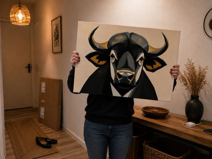 Image avis client iconik-art d'un tableau taureau qu'il vient de déballer du carton