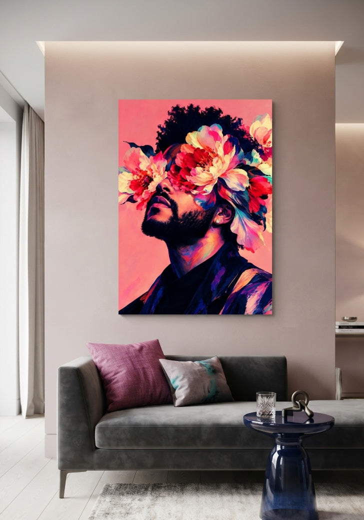 Tableau coloré The Weeknd sur fond rose
