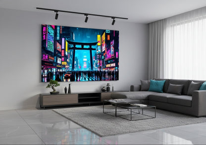 Tableau Tokyo néon mis en situation dans un intérieur moderne
