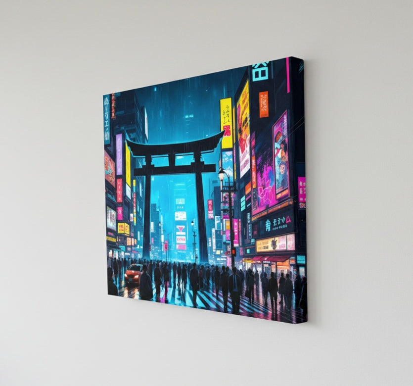 Vue de profil sur toile du tableau Tokyo néon
